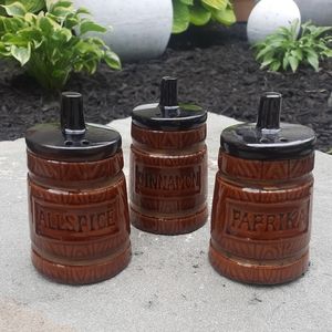Vintage JB Betson's Ceramic Barrel Spice Shaker Set ~ Japan